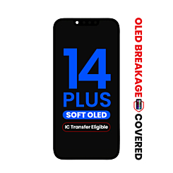 Stock up on the OLED assembly for the iPhone 14 Plus — aftermarket QV8 (soft), IC transfer eligible, with exclusive OLED breakage warranty.