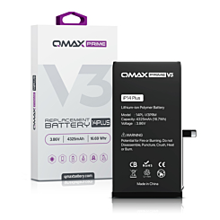 Buy the QMAX Prime V3 replacement battery for the iPhone 14 Plus — 4325 mAh, no pop-up.