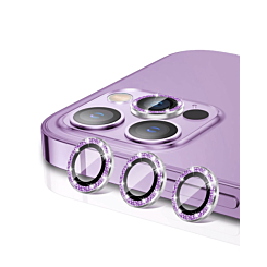 Buy the Glitter Diamond Camera Lens with HD Tempered Glass for iPhone 14 Pro and 14 Pro Max in Purple.

