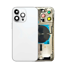 Buy the Back Housing Frame with Small Components Pre-Installed for iPhone 14 Pro Max, no logo, US version, in Silver.
