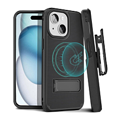 Dual Layer Hybrid Case and Belt Clip Holster - BLACK for iPhone 15 (Only Ground Shipping)