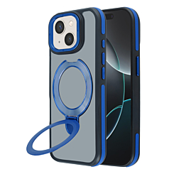 Matte Transparent Case with Wireless Charging Kickstand - BLUE for iPhone 15 (Only Ground Shipping)