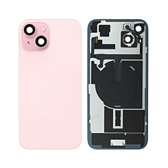 Order the Back Glass with Frame and Wireless NFC Charging Flex and MagSafe Magnet for iPhone 15 in pink, without the logo.
