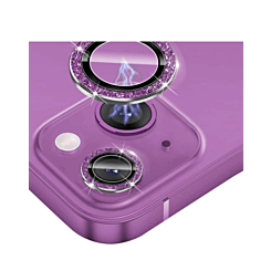 Buy the Glitter Diamond Camera Lens with HD Tempered Glass for iPhone 15 and 15 Plus in Purple.
