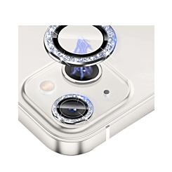 Order the Glitter Diamond Camera Lens with HD Tempered Glass for iPhone 15 and 15 Plus in White.

