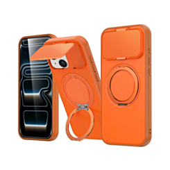 Flip Lens Cover Case with MagSafe Ring Kickstand (ORANGE) for iPhone 14 Plus / 15 Plus (Only Ground Shipping)