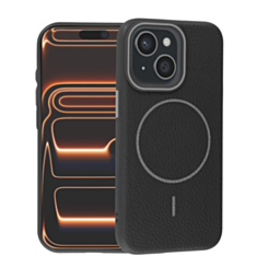 Magnetic Leather Soft Cases (BLACK) for iPhone 14 Plus / 15 Plus (Only Ground Shipping)
