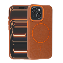 Magnetic Leather Soft Cases (GOLDEN BROWN) for iPhone 14 Plus / 15 Plus (Only Ground Shipping)