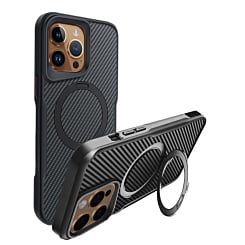 Carbon Fiber Magnetic Kickstand Case - BLACK for iPhone 15 Pro (Only Ground Shipping)