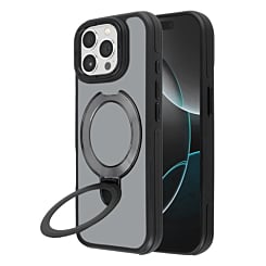 Matte Transparent Case with Wireless Charging Kickstand - BLACK for iPhone 15 Pro Max (Only Ground Shipping)