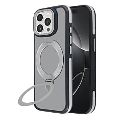 Matte Transparent Case with Wireless Charging Kickstand - GRAY for iPhone 15 Pro Max (Only Ground Shipping)