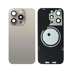 Purchase the Back Glass with Frame and MagSafe Magnet for iPhone 15 Pro, no logo, natural titanium.
