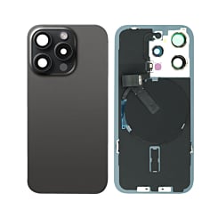 Stock up on the Back Glass with Wireless NFC and MagSafe for iPhone 15 Pro, no logo, black titanium.
