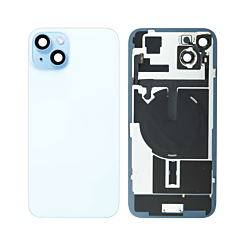 Stock up on the Back Glass in blue with no logo, complete with Frame, Wireless NFC Charging Flex, and MagSafe Magnet for iPhone 15 Plus.
