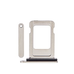 Stock up on the single SIM card tray for iPhone 15 Pro and 15 Pro Max in white titanium.