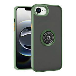 Hard PC Rear / Soft TPU Colorful Border Case with I-ring Holder - (NAVY GREEN) for iPhone 16e / 17e (Only Ground Shipping)