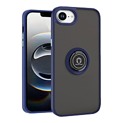 Hard PC Rear / Soft TPU Colorful Border Case with I-ring Holder - (NAVY BLUE) for iPhone 16e / 17e (Only Ground Shipping)