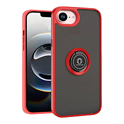 Hard PC Rear / Soft TPU Colorful Border Case with I-ring Holder - (RED) for iPhone 16e / 17e (Only Ground Shipping)
