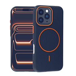 Magnetic Leather Soft Cases (WAYNE BLUE & ORANGE) for iPhone 16 Pro (Only Ground Shipping)