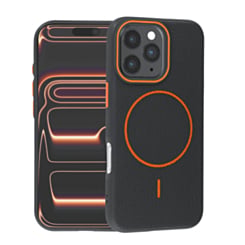 Magnetic Leather Soft Cases (BLACK & ORANGE) for iPhone 16 Pro (Only Ground Shipping)