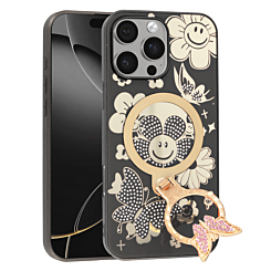 Luxury Diamond Shiny Cases with Butterfly Ring Design - BLACK for iPhone 16 Pro Max (Only Ground Shipping)