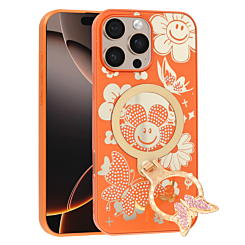 Luxury Diamond Shiny Cases with Butterfly Ring Design - ORANGE for iPhone 16 Pro Max (Only Ground Shipping)
