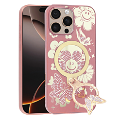 Luxury Diamond Shiny Cases with Butterfly Ring Design - ROSE GOLD for iPhone 16 Pro Max (Only Ground Shipping)