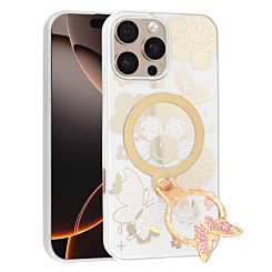 Luxury Diamond Shiny Cases with Butterfly Ring Design - WHITE for iPhone 16 Pro Max (Only Ground Shipping)