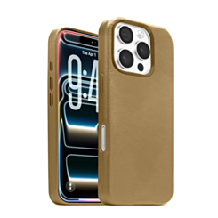 New Leather Case with Wireless Charger with IC Chip (LIGHT BROWN) for iPhone 16 Pro Max (Only Ground Shipping)