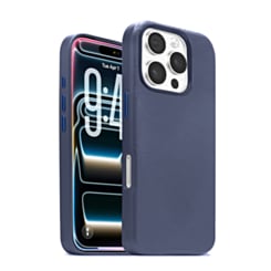 New Leather Case with Wireless Charger with IC Chip (NAVY BLUE) for iPhone 16 Pro Max (Only Ground Shipping)