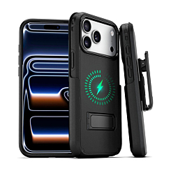 Dual Layer Hybrid Case and Belt Clip Holster - BLACK for iPhone 17 Pro (Only Ground Shipping)