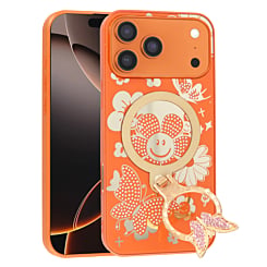 Luxury Diamond Shiny Cases with Butterfly Ring Design - ORANGE for iPhone 17 Pro (Only Ground Shipping)