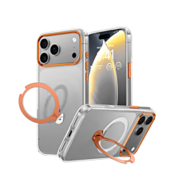Transparent Magnetic Case with Kickstand - Orange for iPhone 17 Pro (Only Ground Shipping)