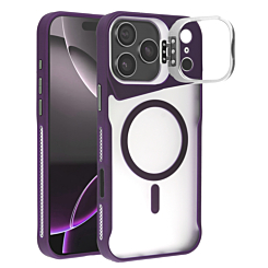 Matte Transparent Camera Stand Case with Wireless Charging for iPhone 17 Pro (PURPLE) (Only Ground Shipping)