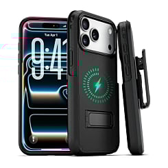 Dual Layer Hybrid Case and Belt Clip Holster - BLACK for iPhone 17 Pro Max (Only Ground Shipping)