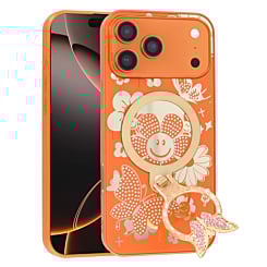 Luxury Diamond Shiny Cases with Butterfly Ring Design - ORANGE for iPhone 17 Pro Max (Only Ground Shipping)
