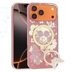 Luxury Diamond Shiny Cases with Butterfly Ring Design - ROSE GOLD for iPhone 17 Pro Max (Only Ground Shipping)