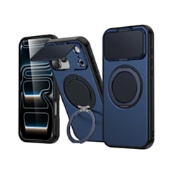 Flip Lens Cover Case with MagSafe Ring Kickstand (NAVY BLUE) for iPhone 17 Pro Max (Only Ground Shipping)