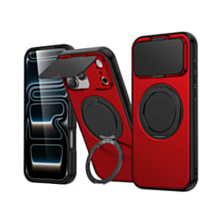Flip Lens Cover Case with MagSafe Ring Kickstand (RED) for iPhone 17 Pro Max (Only Ground Shipping)