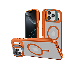 Slim Transparent Camera Stand Case with Wireless Charging - ORANGE for iPhone 17 Pro Max (Only Ground Shipping)