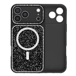 MagSafe Glitter Diamond Shimmer Case with Rhinestone Camera Lens (BLACK) for iPhone 17 Pro Max (Only Ground Shipping)