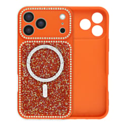 MagSafe Glitter Diamond Shimmer Case with Rhinestone Camera Lens (ORANGE) for iPhone 17 Pro Max (Only Ground Shipping)