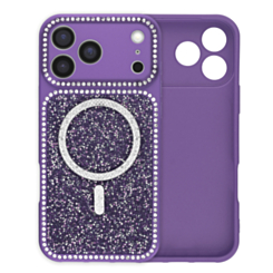 MagSafe Glitter Diamond Shimmer Case with Rhinestone Camera Lens (PURPLE) for iPhone 17 Pro Max (Only Ground Shipping)