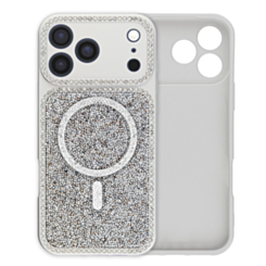 MagSafe Glitter Diamond Shimmer Case with Rhinestone Camera Lens (SILVER) for iPhone 17 Pro Max (Only Ground Shipping)