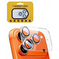 Clear Back Camera Tempered Glass with Metal Ring for 17 Pro (SILVER)