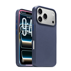 New Leather Case with Wireless Charger with IC Chip (NAVY BLUE) for iPhone 17 Pro Max (Only Ground Shipping)