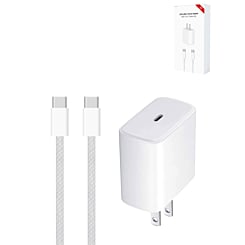 Shop the 27W USB C to C charging cable with 20W USB C power adapter for iPhone 15 series, 3 feet long.