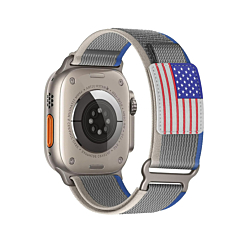 iWatch (38/40/41mm) USA Flag Velcro Nylon Loop Strap- Blue Gray (Only Ground Shipping)