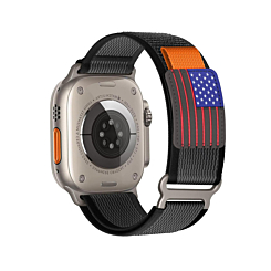 iWatch (38/40/41mm) USA Flag Velcro Nylon Loop Strap-Starlight Black   (Only Ground Shipping)