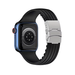 Striped Silicone Sport Band (BLACK) for iWatch (42/44/45/49mm) (Only Ground Shipping)